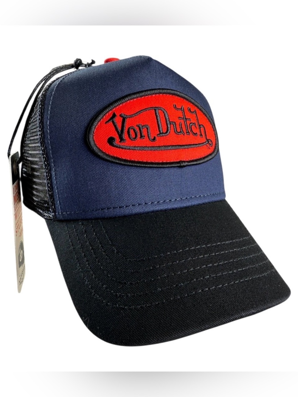 Von Dutch Navy Crown Black Bill Cap with Red Logo Patch. New with tags.